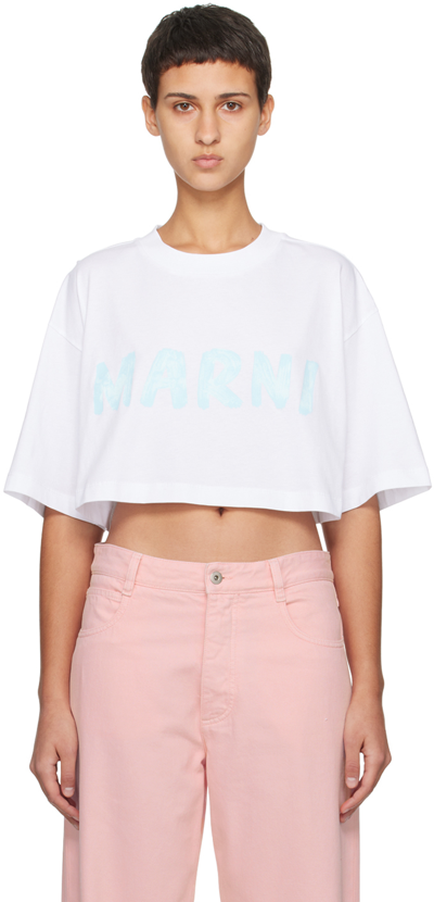 Shop Marni White Cropped T-shirt In L4w01 Lily White