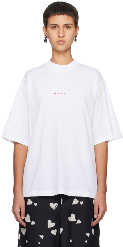 Shop Marni White Printed T-shirt In L1w01 Lily White
