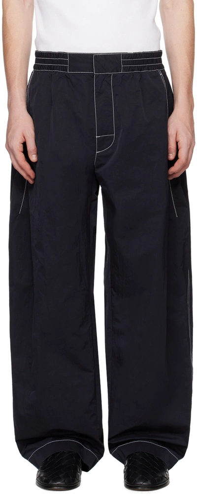 Bottega Veneta Tech Nylon Baggy Pants With Visible Stitchings In 4121-navy