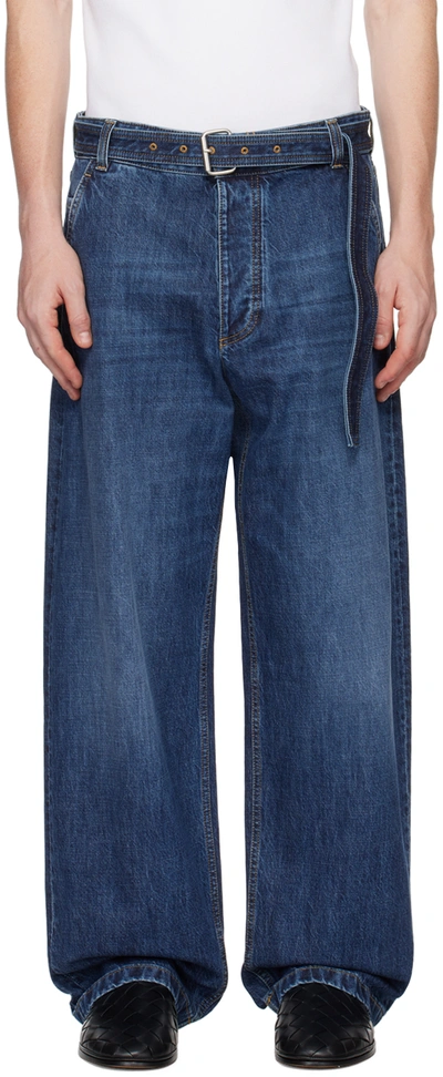 Shop Bottega Veneta Indigo Belted Jeans In 4715-mid Blue