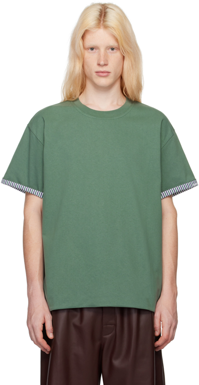 Shop Bottega Veneta Green Double-layer T-shirt In 3099-swamp