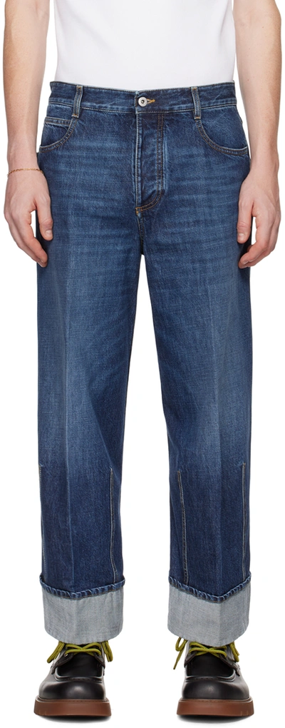 Shop Bottega Veneta Indigo Curved Shape Jeans In 4715-mid Blue
