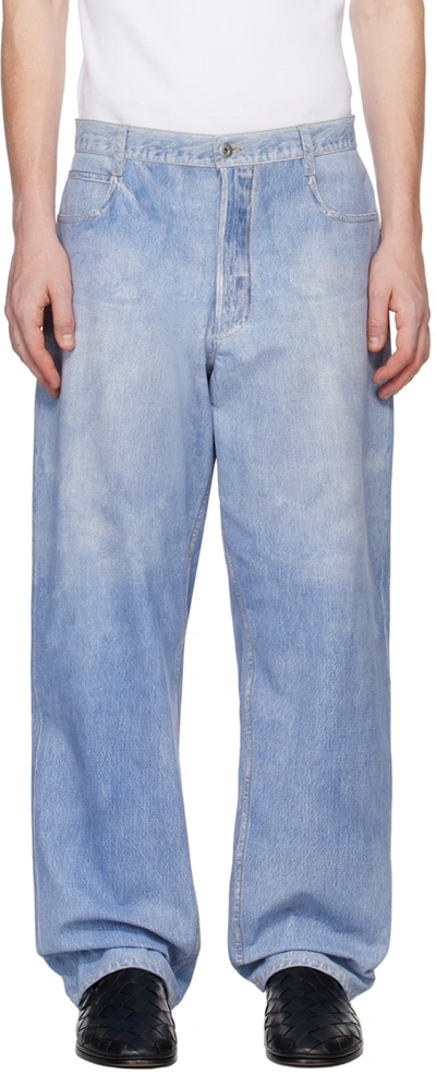 Shop Bottega Veneta Blue Printed Leather Pants In 4942-light Blue