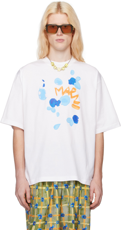 Shop Marni White Dripping T-shirt In Dfw01 Lily White