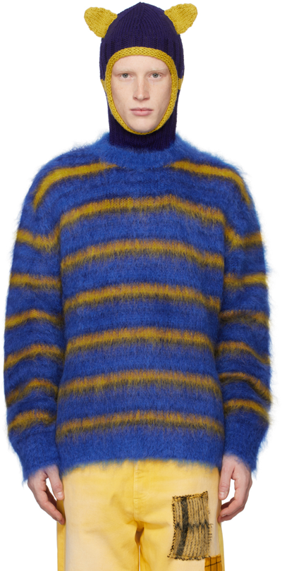Shop Marni Blue & Yellow Striped Sweater In Rgb56 Royal