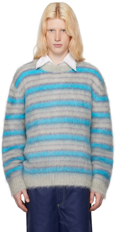 Shop Marni Gray & Blue Striped Sweater In Titanium Rgn07