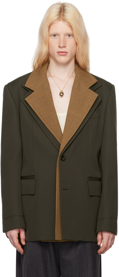 Shop Bottega Veneta Brown Contrast Collar Blazer In 2181-kale