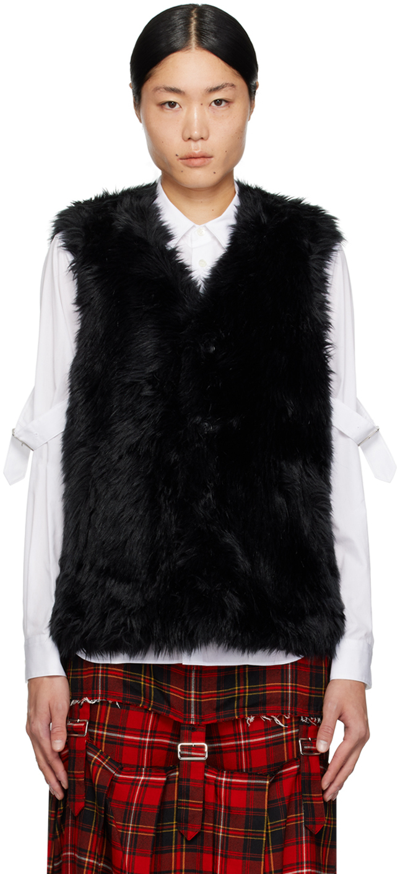 Shop Black Comme Des Garçons Black V-neck Faux-fur Vest In 1 Black