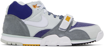 Shop Nike Gray & Blue Air Trainer 1 Sneakers In Light Silver/footbal