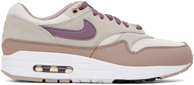 Shop Nike Gray & White Air Max 1 Sneakers In Light Bone/violet Du