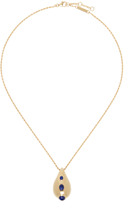 Shop Bottega Veneta Gold Drop Necklace In 2652 Lapis