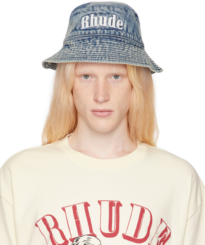 Shop Rhude Navy Denim Bucket Hat In Indigo