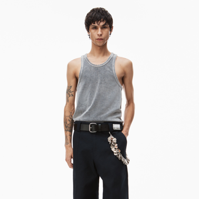 Shop Alexander Wang Crew Neck Tank Top In Velour In Washed Charcoal