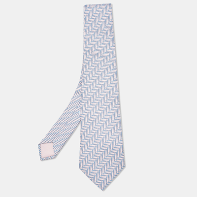 Pre-owned Hermes Light Pink/blue Geometric Print Silk Traditional Tie