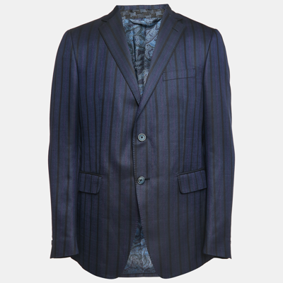 Pre-owned Etro Navy Blue Striped Wool Blend Single Breasted Blazer L