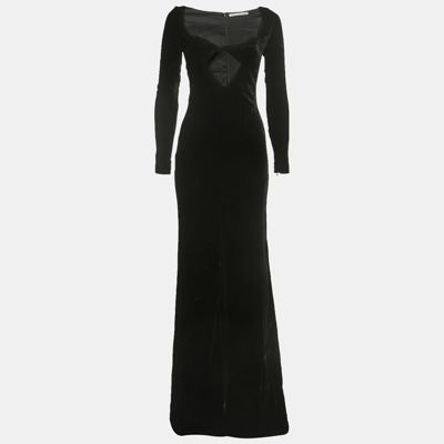 Pre-owned Alessandra Rich Black Velvet Cut-out Long Sleeve Slit Gown S