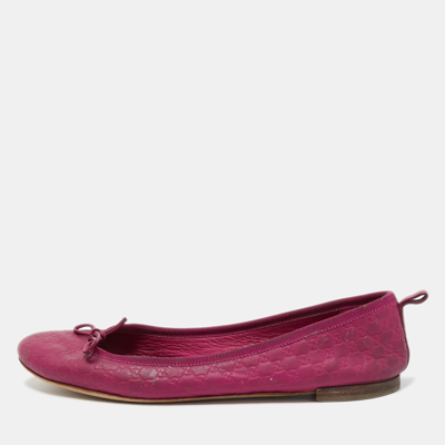 Pre-owned Gucci Pink Leather Bow Detail Microssima Ballet Flats Size 39 In Purple