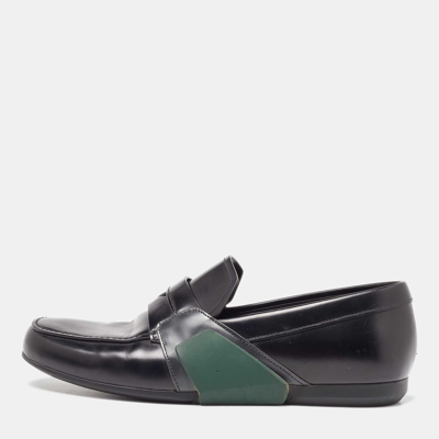 Pre-owned Prada Black Leather Slip On Loafers Size 42