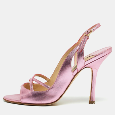 Pre-owned Jimmy Choo Metallic Pink Leather Slingback Sandals Size 37.5