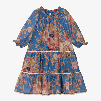 Shop Zimmermann Girls Blue Cotton Floral Dress