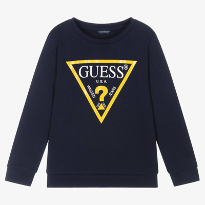 Shop Guess Boys Navy Blue Organic Cotton Sweatshirt