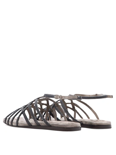 Shop Brunello Cucinelli "precious Net" Sandals In Grey