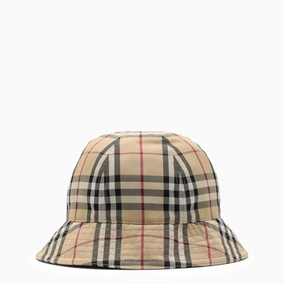 Shop Burberry Beige Hat With Vintage Check Motif In Multicolor