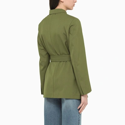 Shop Golden Goose Pesto Single-breasted Jacket With Belt In Green