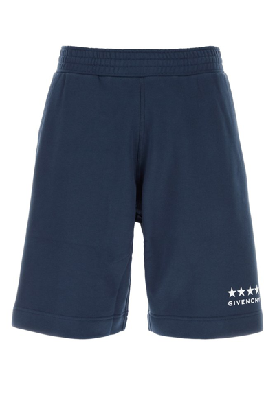 Shop Givenchy Logo Printed Elasticated Waist Shorts In Navy