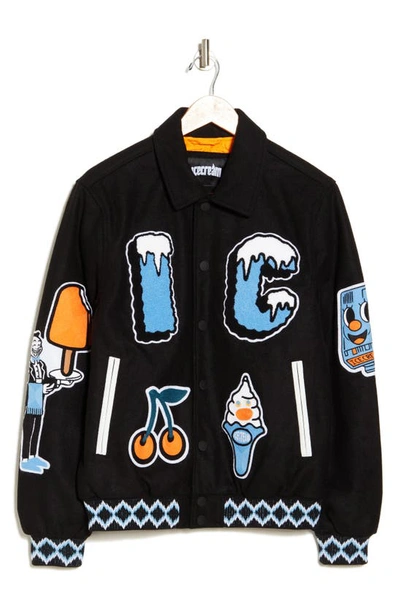 Shop Icecream Eugene Wool Blend Varsity Jacket In Black