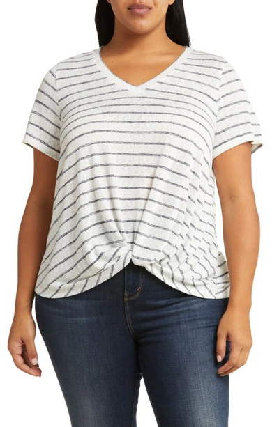Shop Caslon ® V-neck Twist Hem T-shirt In Ivory- Navy Stripe