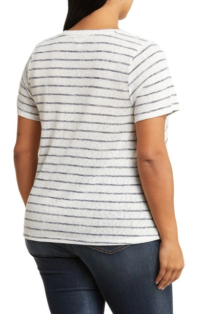 Shop Caslon ® V-neck Twist Hem T-shirt In Ivory- Navy Stripe