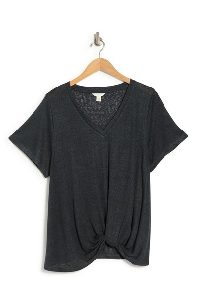 Shop Caslon ® V-neck Twist Hem T-shirt In Dark Grey Charcoal