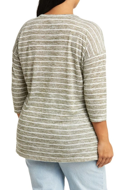 Shop Caslon ® Stripe 3/4 Sleeve Tunic T-shirt In Olive Burnt- White Stripe