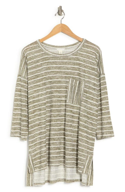Shop Caslon ® Stripe 3/4 Sleeve Tunic T-shirt In Olive Burnt- White Stripe