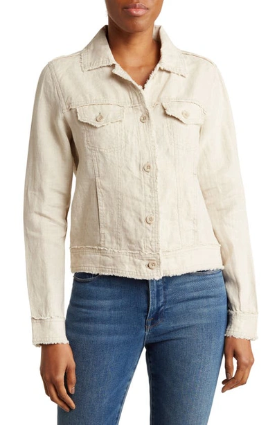 Shop Elie Elie Tahari Fringe Trim Linen Shirt Jacket In Khaki