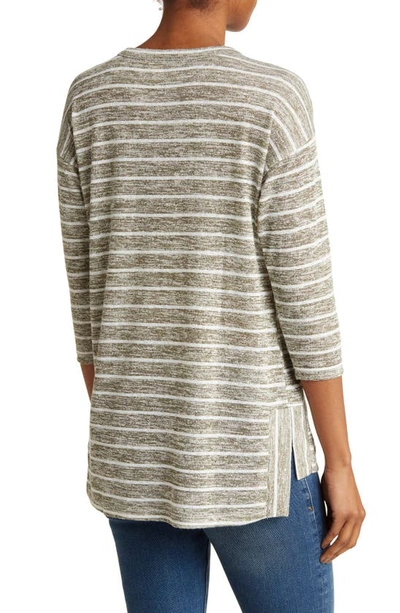 Shop Caslon ® Stripe Three Quarter Sleeve Tunic T-shirt In Olive Burnt- White Stripe