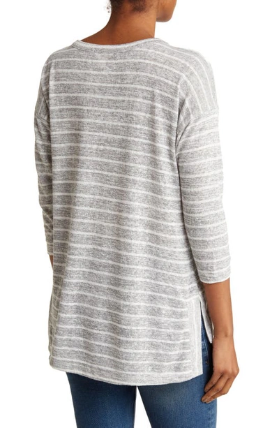 Shop Caslon ® Stripe Three Quarter Sleeve Tunic T-shirt In Grey Heather- Ivory Stripe