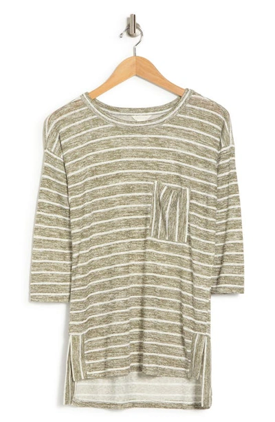 Shop Caslon ® Stripe Three Quarter Sleeve Tunic T-shirt In Olive Burnt- White Stripe