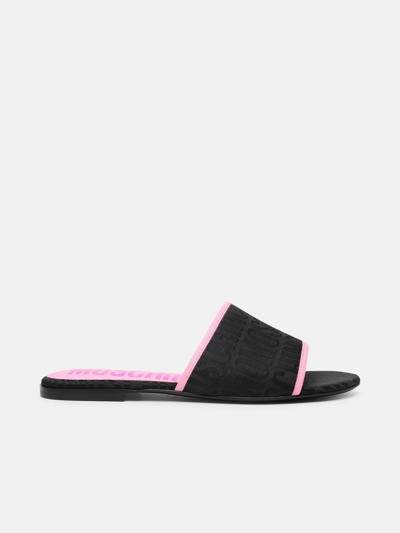 Shop Moschino Logo Black Cotton Blend Slippers