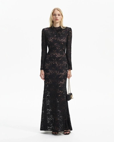 Shop Self-portrait Black Cord Lace Maxi Dress