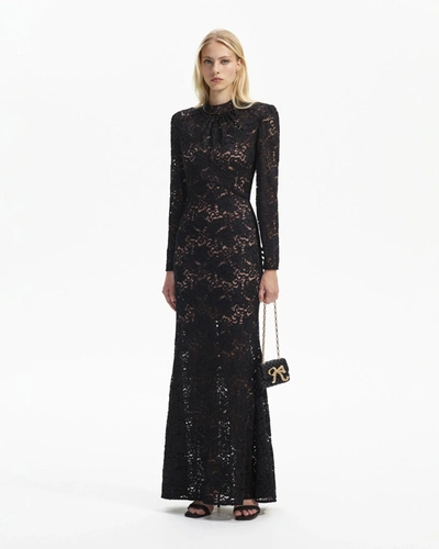Shop Self-portrait Black Cord Lace Maxi Dress