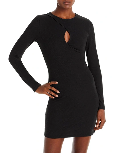 Shop Aqua Womens Ribbed Knit Keyhole Mini Dress In Black