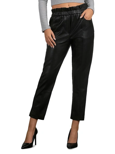 Shop Elan Womens Faux Leather Flat Front Paperbag Pants In Black