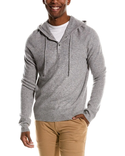 Shop Magaschoni Cashmere Henley Hoodie In Grey