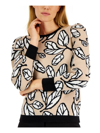 Shop Anne Klein Womens Leaf Print Jacquard Crewneck Sweater In Multi