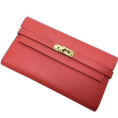 Shop Hermes Kelly Leather Wallet () In Red