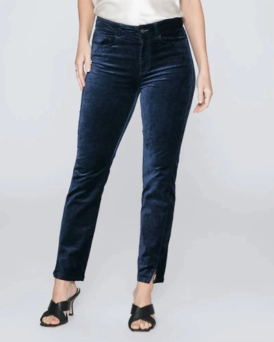 Shop Paige Cindy Twisted Seam Pants In Deep Navy Velvet In Multi