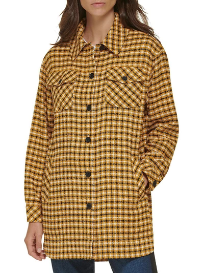 Shop Karl Lagerfeld Womens Tweed Plaid Shirt Jacket In Multi