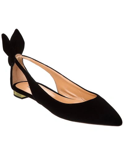 Shop Aquazzura Bow Tie Velvet Slingback Flat In Black